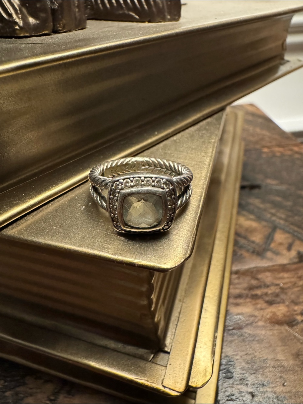David Yurman Silver Rope Ring with Champagne Center Stone